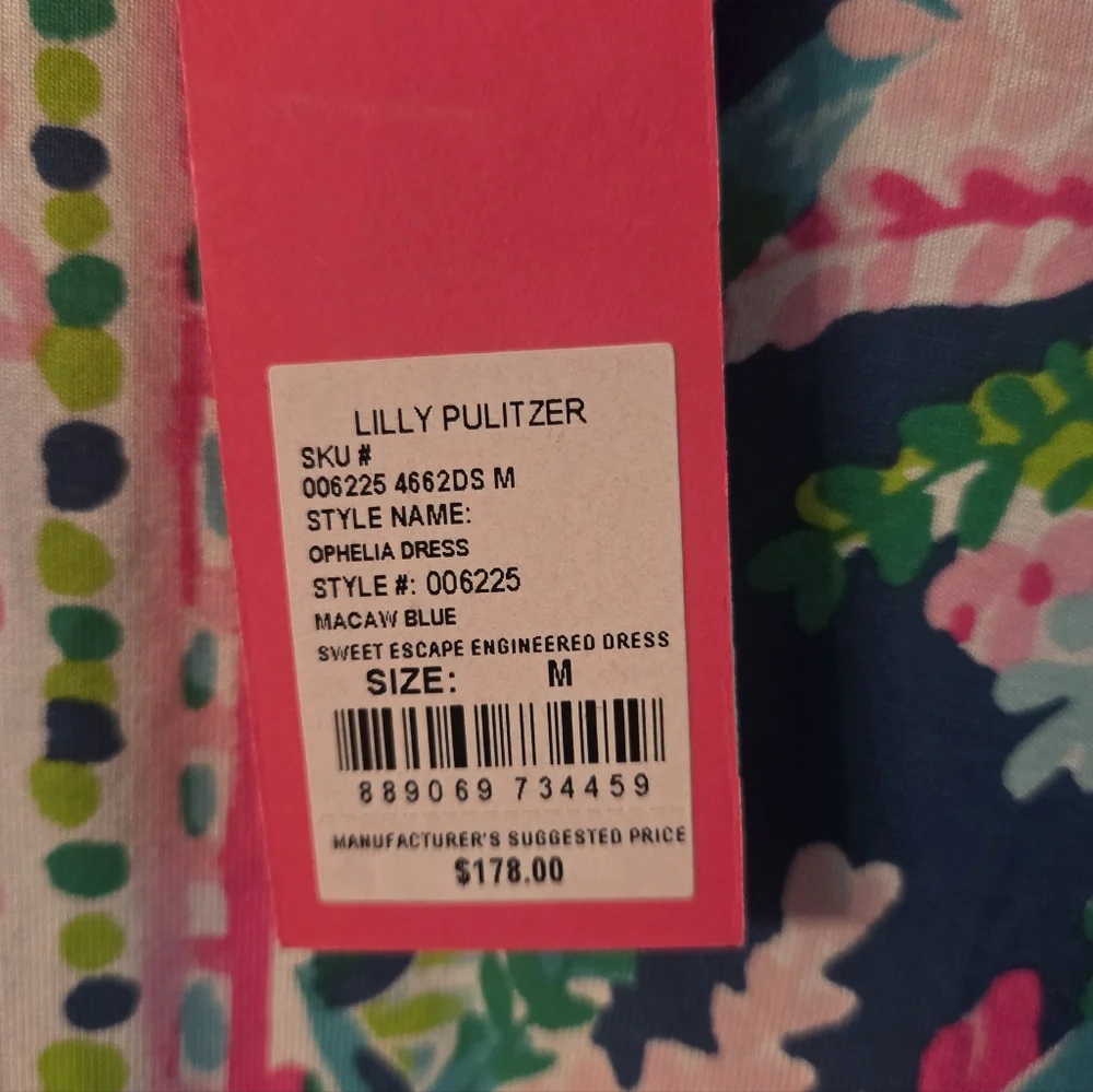 Lilly Pulitzer Ophelia Dress, Macaw Blue Sweet Escape Print Size M NWT - Picture 5 of 9